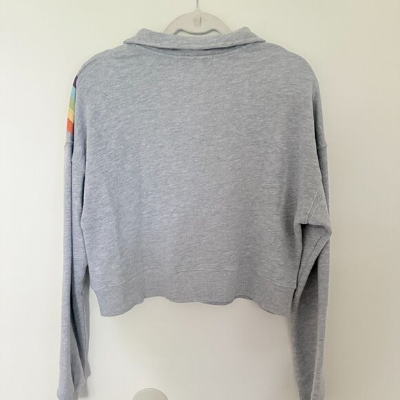 Wildfox Rainbow Pride Gray Half Zip Retro Fit Banded Cuff Cozy Pullover Sweat S - Picture 3 of 8